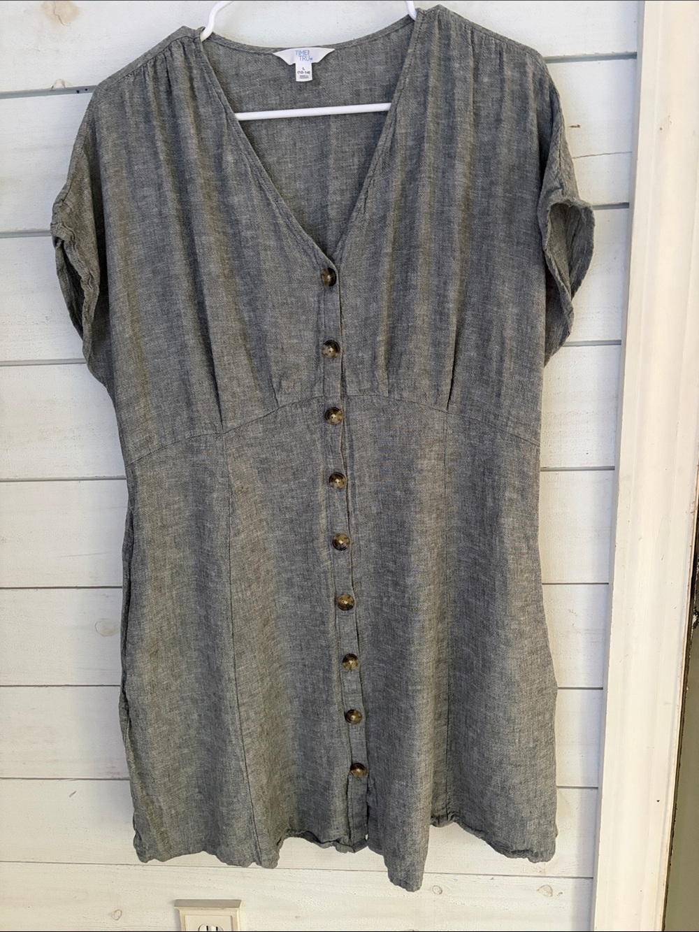 Time and Tru Linen-Blend Button-Front Mini Dress/Tunic heather gray Lagenlook L
